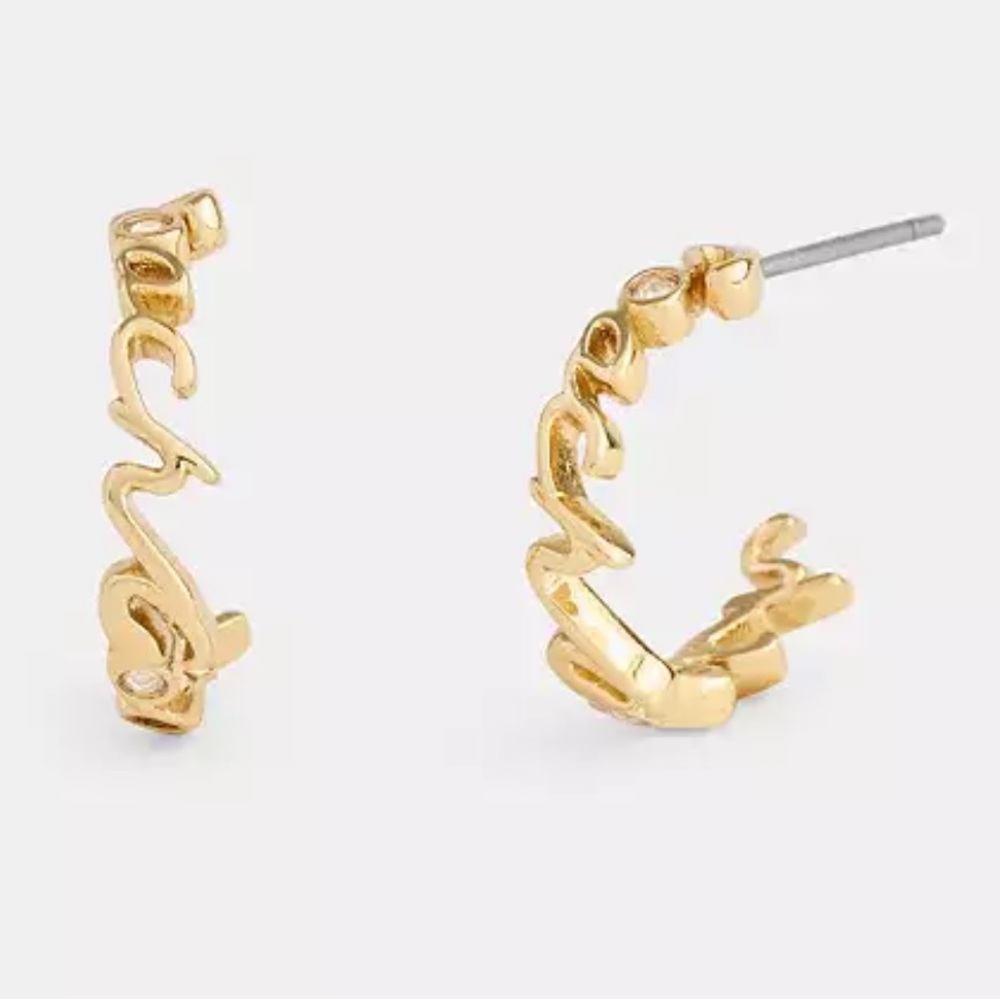 Coach Script Small Hoop Earrings nwt in packaging